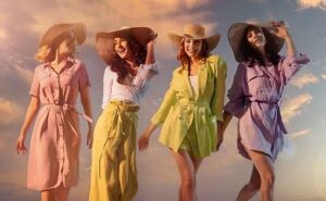 four girls flaunting herself with fashion
