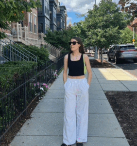 tank top and linen trousers